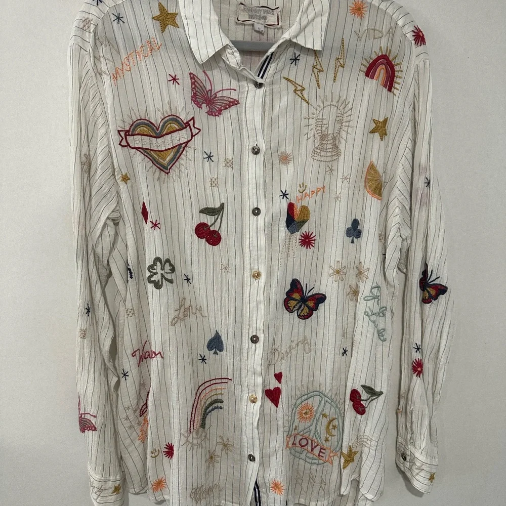 Johnny Was Multicolor Embroidered Button Down Shirt - Picture 1 of 7